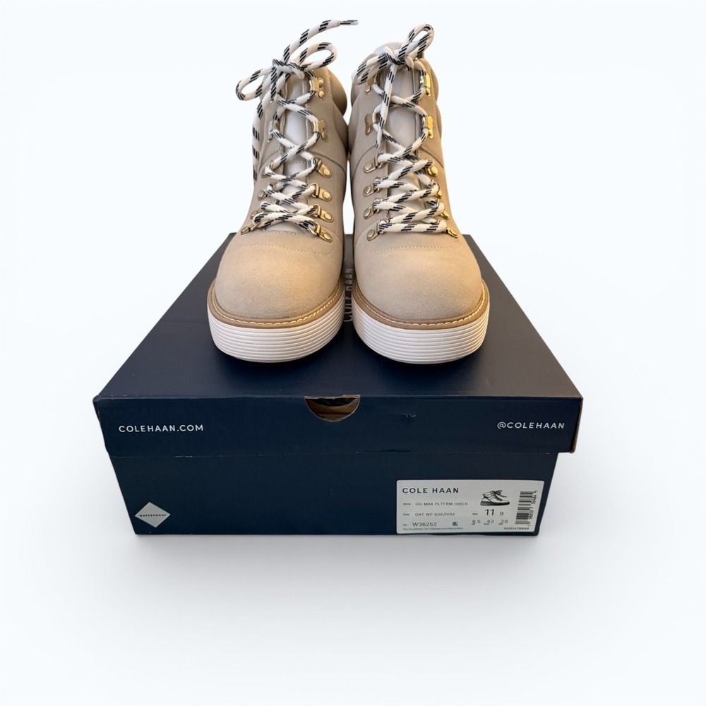 Cole Haan Waterproof Hiker Boots Women's 11M Ivory ZEROGRAND Wedge Boho NWB - Picture 4 of 7